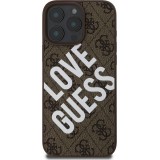 Coque iPhone 16 Pro - Guess monogramme similicuir avec logo Love Guess street style et MagSafe intégré - Brun