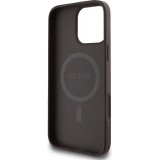 Coque iPhone 16 Pro - Guess monogramme similicuir avec logo Love Guess street style et MagSafe intégré - Brun
