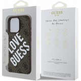 Coque iPhone 16 Pro - Guess monogramme similicuir avec logo Love Guess street style et MagSafe intégré - Brun
