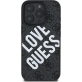 iPhone 16 Pro Case Hülle - Guess Monogramm Kunstleder mit Love Guess Street Style Logo und integriertem MagSafe - Schwarz