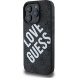 iPhone 16 Pro Case Hülle - Guess Monogramm Kunstleder mit Love Guess Street Style Logo und integriertem MagSafe - Schwarz