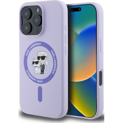 Coque iPhone 16 Pro - Karl Lagerfeld et Choupette soft touch avec MagSafe - Violet