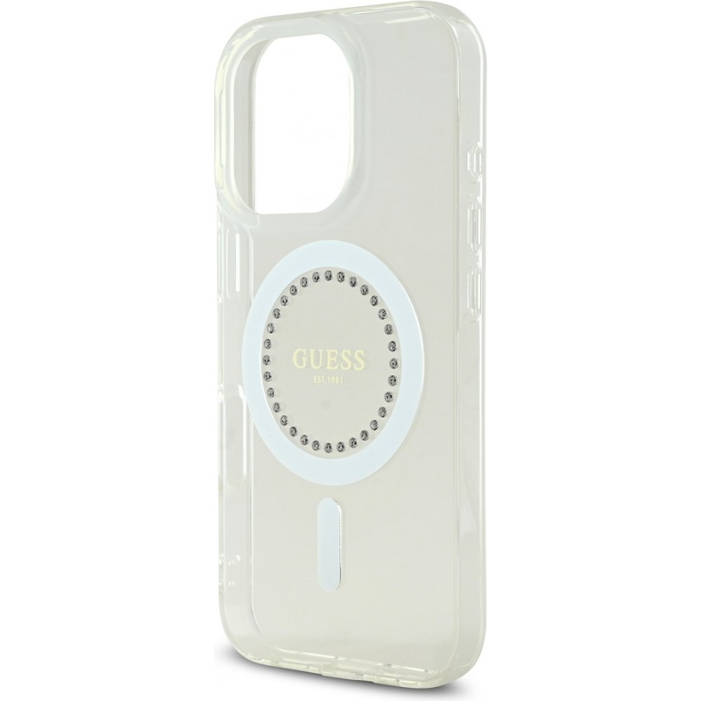 iPhone 16 Pro Max Case Hülle - Guess Strass IML MagSafe - Weiss