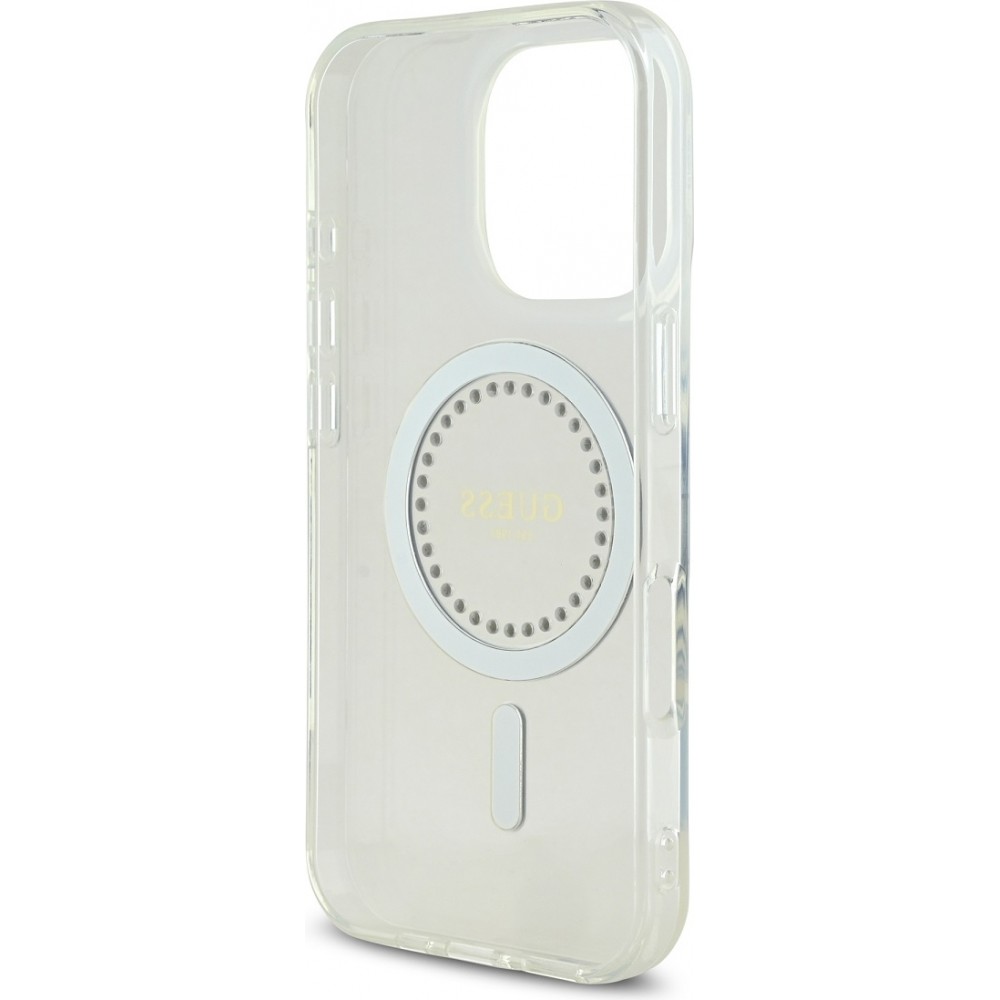 iPhone 16 Pro Max Case Hülle - Guess Strass IML MagSafe - Weiss