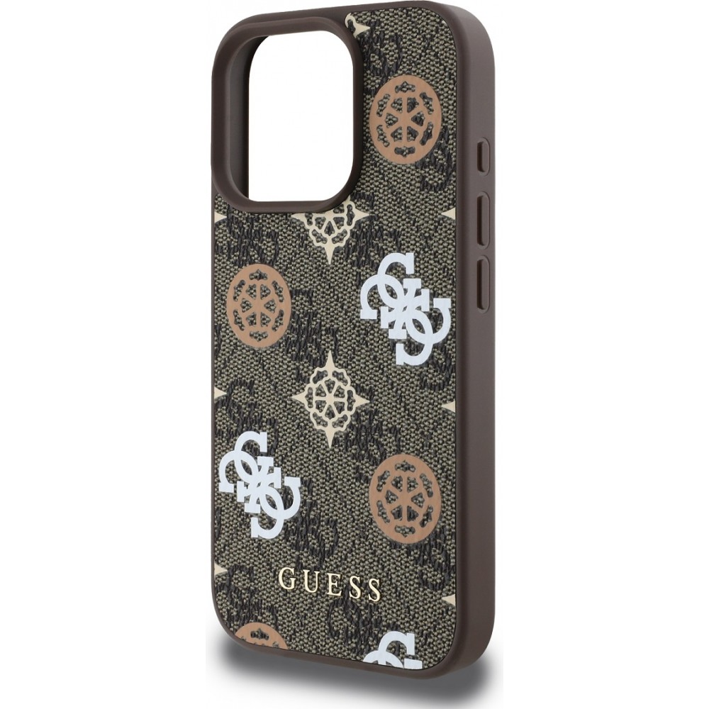 Coque iPhone 16 Pro Max - Guess monogramme Peony avec MagSafe - Brun