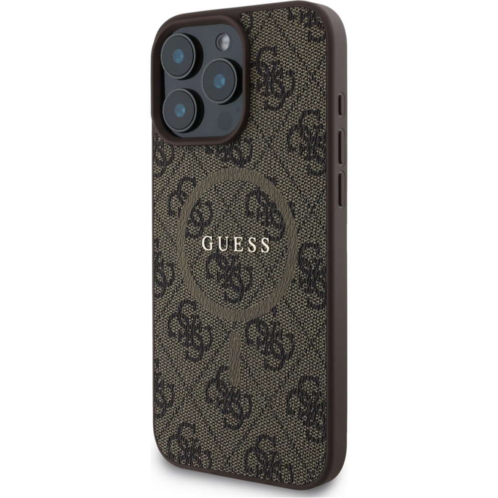 Coque iPhone 16 Pro Max - Guess monogramme similicuir avec MagSafe intégré - Brun