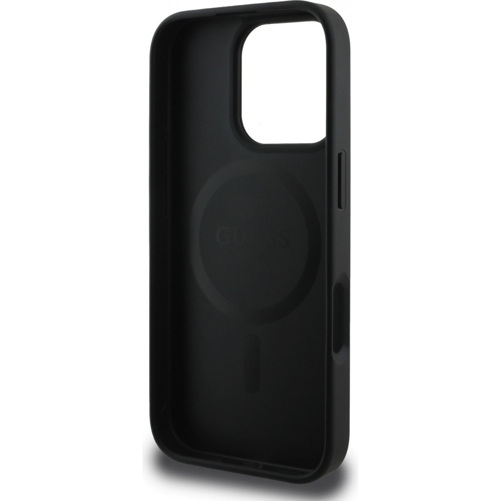iPhone 16 Pro Max Case Hülle - Guess Monogramm Kunstleder mit integriertem Magsafe - Schwarz