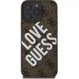 Coque iPhone 16 Pro Max - Guess monogramme similicuir avec logo Love Guess street style et MagSafe int&eacute;gr&eacute; - Brun
