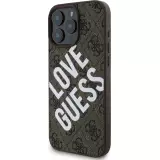 Coque iPhone 16 Pro Max - Guess monogramme similicuir avec logo Love Guess street style et MagSafe int&eacute;gr&eacute; - Brun