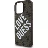 Coque iPhone 16 Pro Max - Guess monogramme similicuir avec logo Love Guess street style et MagSafe int&eacute;gr&eacute; - Brun