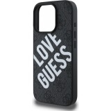 Coque iPhone 16 Pro Max - Guess monogramme similicuir avec logo Love Guess street style et MagSafe int&eacute;gr&eacute; - Noir
