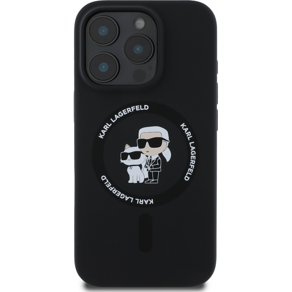 Coque iPhone 16 Pro Max - Karl Lagerfeld et Choupette soft touch avec MagSafe - Noir
