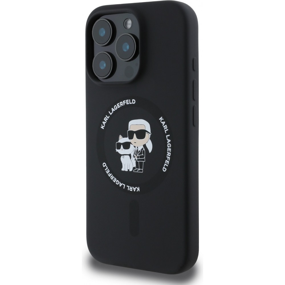 Coque iPhone 16 Pro Max - Karl Lagerfeld et Choupette soft touch avec MagSafe - Noir