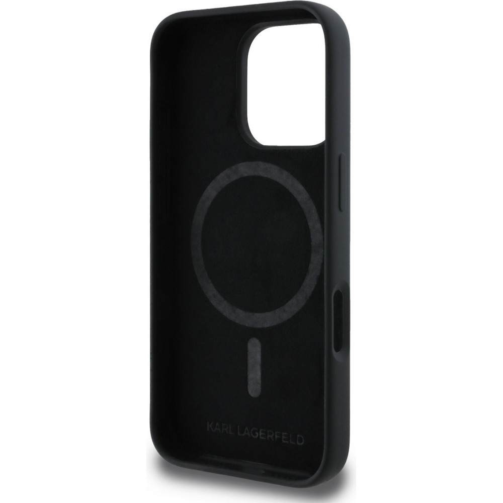 Coque iPhone 16 Pro Max - Karl Lagerfeld et Choupette soft touch avec MagSafe - Noir