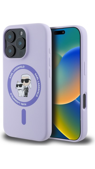 Coque iPhone 16 Pro Max - Karl Lagerfeld et Choupette soft touch avec MagSafe - Violet