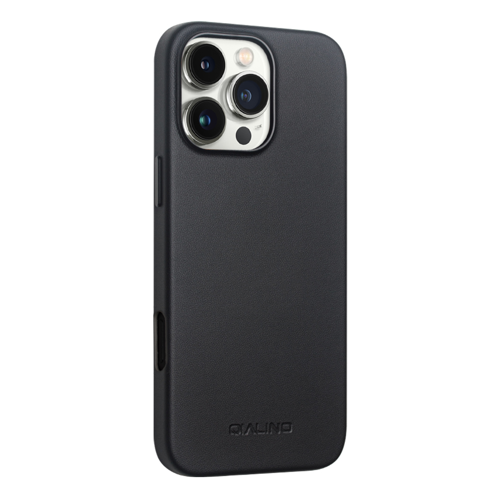 Coque iPhone 16 Pro - Qialino cuir véritable (compatible MagSafe) - Noir