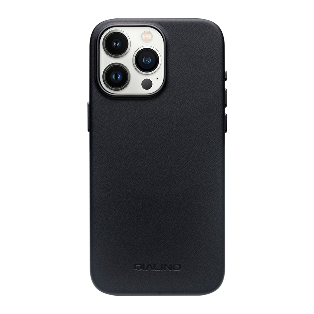 Coque iPhone 16 Pro - Qialino cuir véritable (compatible MagSafe) - Noir