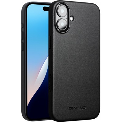 Coque iPhone 16 Plus - Qialino cuir véritable (compatible MagSafe) - Noir