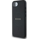 iPhone 16e Case Hülle - Guess Classic Logo MagSafe aus genarbtem Leder - Schwarz