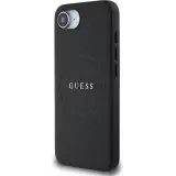 iPhone 16e Case H&uuml;lle - Guess Classic Logo MagSafe aus genarbtem Leder - Schwarz