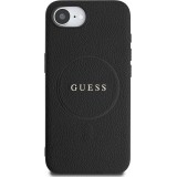 iPhone 16e Case Hülle - Guess Classic Logo MagSafe aus genarbtem Leder - Schwarz
