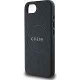 iPhone 16e Case Hülle - Guess Classic Logo MagSafe aus genarbtem Leder - Schwarz
