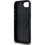 iPhone 16e Case Hülle - Guess Classic Logo MagSafe aus genarbtem Leder - Schwarz