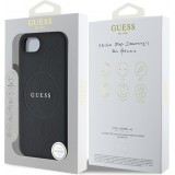iPhone 16e Case Hülle - Guess Classic Logo MagSafe aus genarbtem Leder - Schwarz