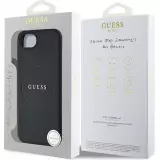 iPhone 16e Case H&uuml;lle - Guess Classic Logo MagSafe aus genarbtem Leder - Schwarz