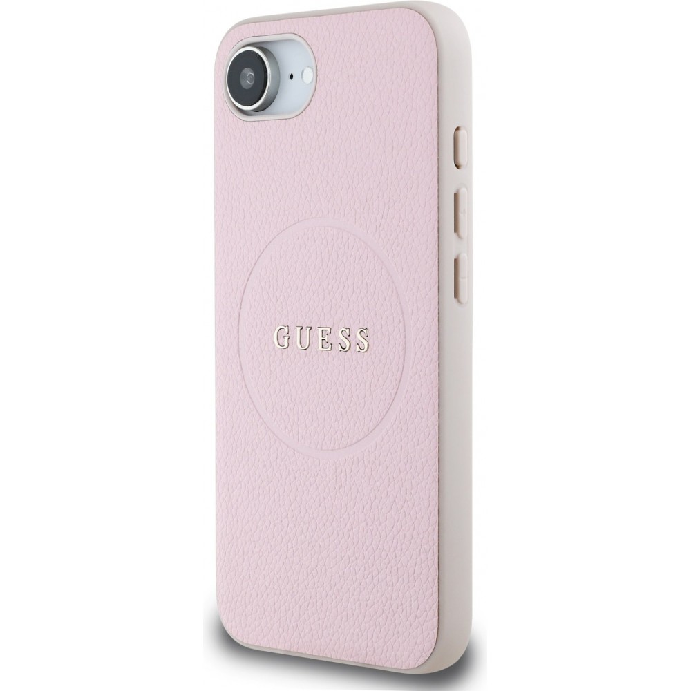 iPhone 16e Case Hülle - Guess MagSafe Klassisches Logo PU Geprägt - Rosa