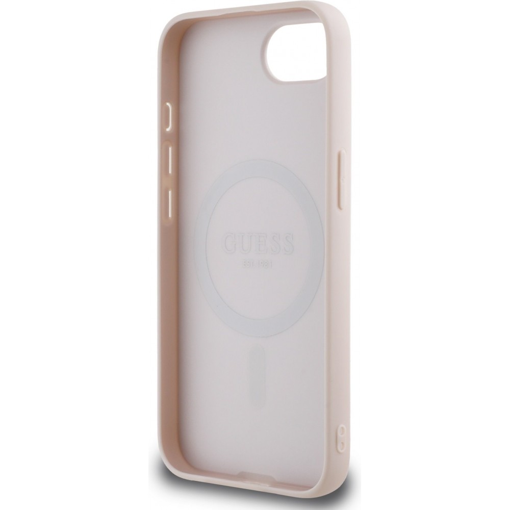 iPhone 16e Case Hülle - Guess MagSafe Klassisches Logo PU Geprägt - Rosa