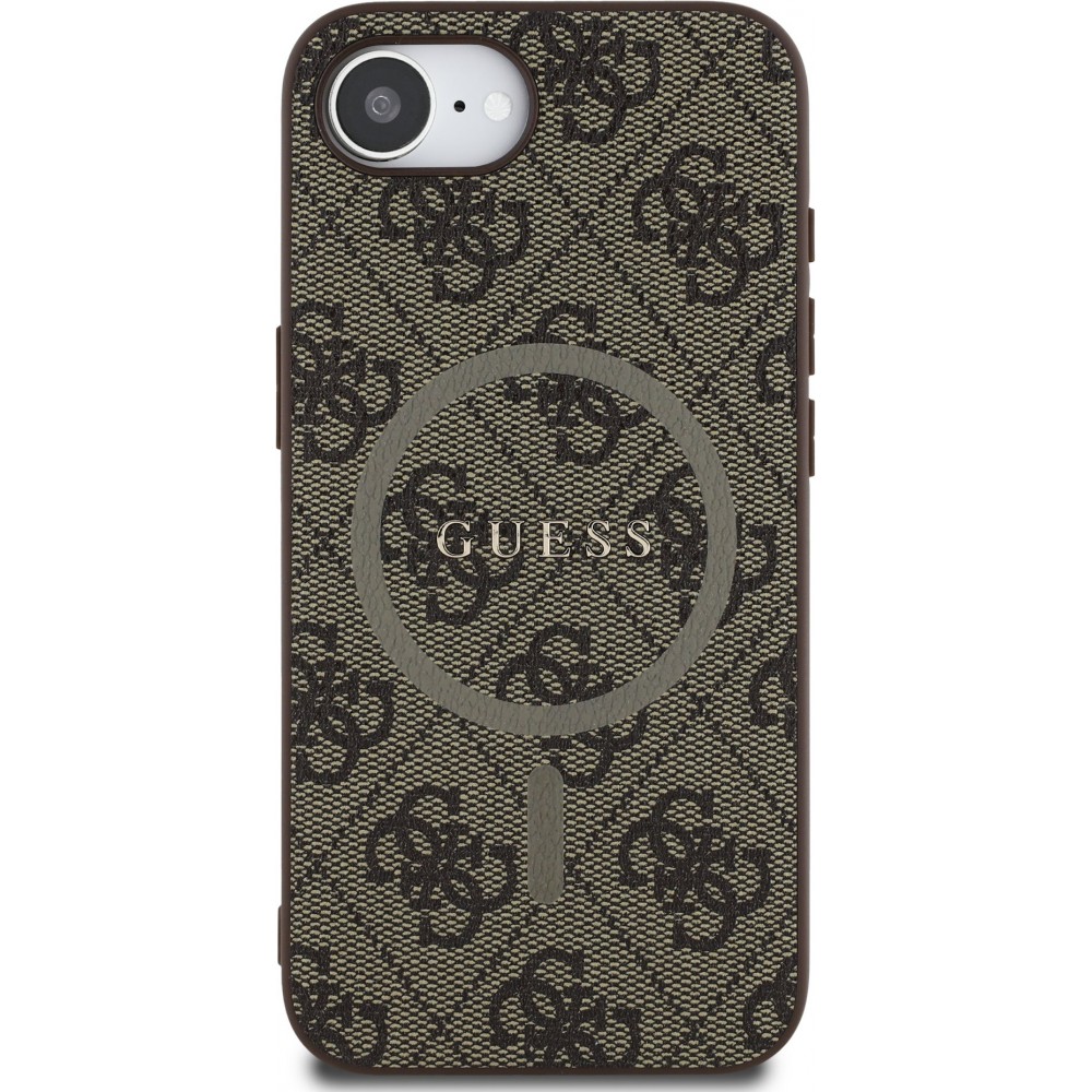 Coque iPhone 16e - Guess monogramme similicuir avec MagSafe intégré - Brun