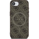 Coque iPhone 16e - Guess monogramme similicuir avec MagSafe intégré - Brun