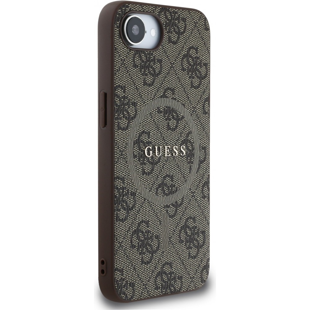 Coque iPhone 16e - Guess monogramme similicuir avec MagSafe intégré - Brun