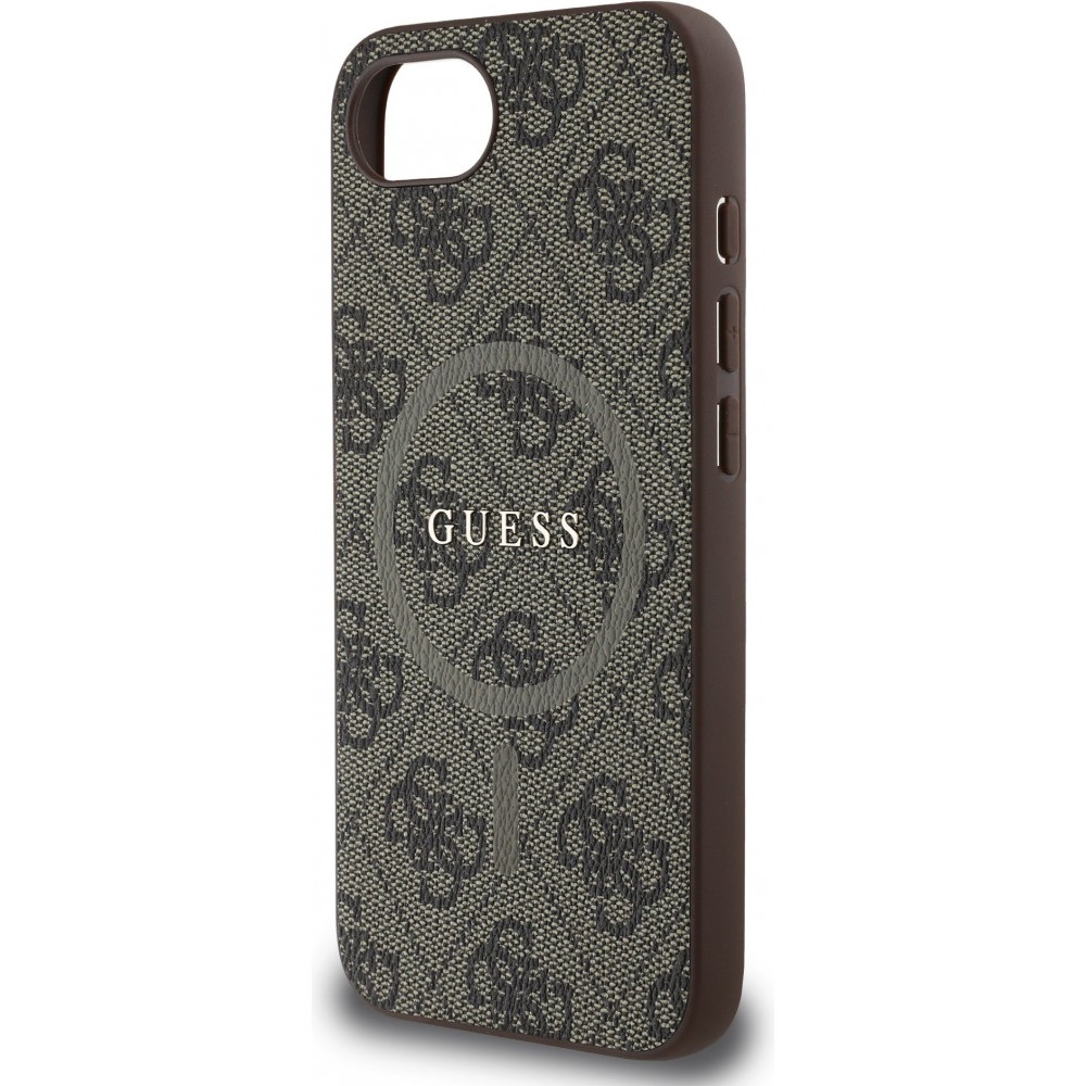 Coque iPhone 16e - Guess monogramme similicuir avec MagSafe intégré - Brun