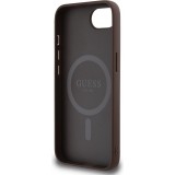Coque iPhone 16e - Guess monogramme similicuir avec MagSafe intégré - Brun