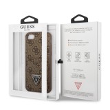 iPhone 7 / 8 / SE (2020, 2022) Case Hülle - Guess Kunstleder-Leinwand mit integriertem Kartenhalter und geprägtem goldenem Metalllogo - Braun