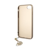 Coque iPhone 7 / 8 / SE (2020, 2022) - Guess toile similicuir monogramme logo métallique doré avec pendentif charm - Noir / or