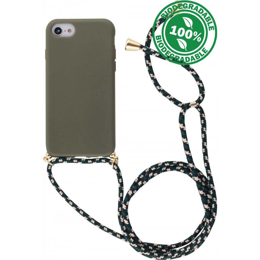 Coque iPhone 7 / 8 / SE (2020, 2022) - Bio Eco-Friendly nature avec cordon collier - Vert foncé