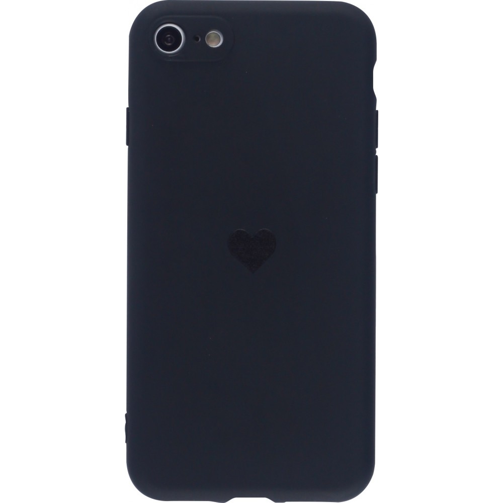 Coque iPhone 7 / 8 / SE (2020, 2022) - Silicone Mat Coeur - Noir