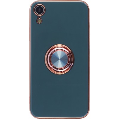 Coque iPhone XR - Gel Bronze avec anneau gris - Vert