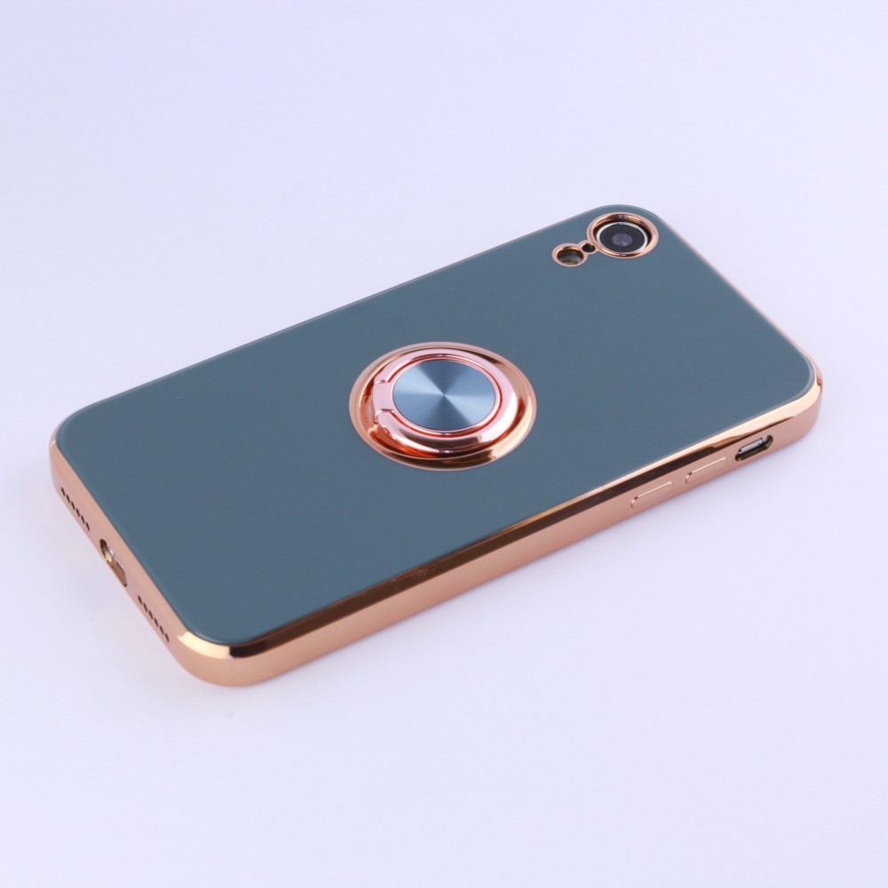 Coque iPhone XR - Gel Bronze avec anneau gris - Vert