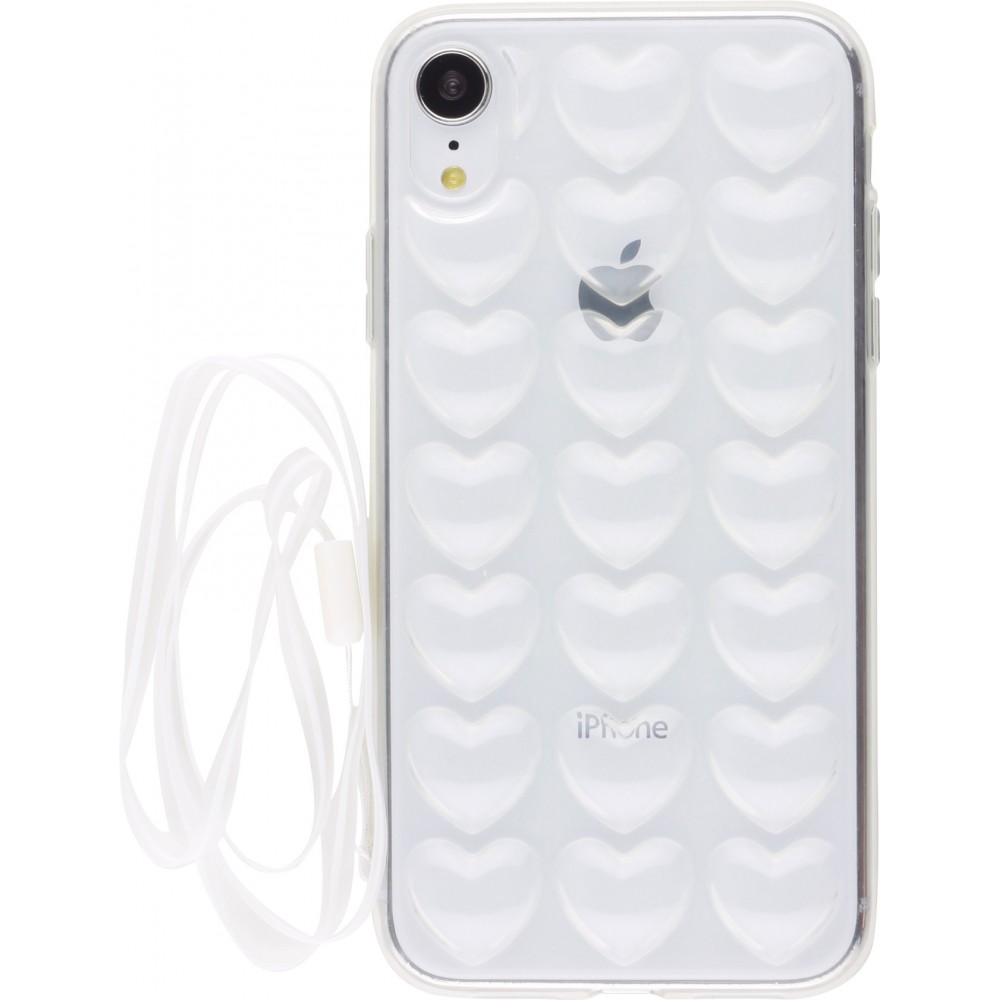 Hülle iPhone XR - Gummi Herzen 3D - Transparent