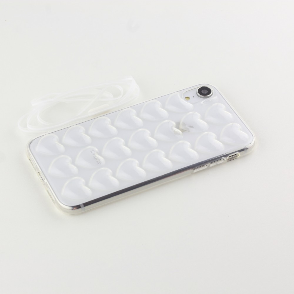 Hülle iPhone XR - Gummi Herzen 3D - Transparent
