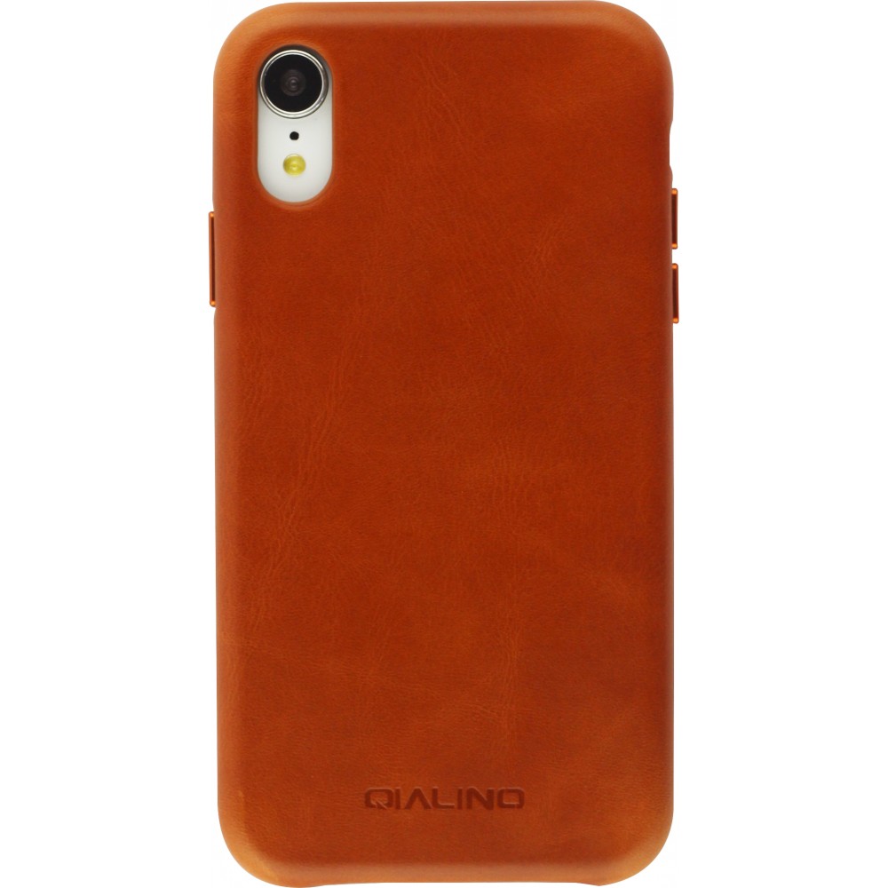 Coque iPhone XR - Qialino cuir véritable - Brun