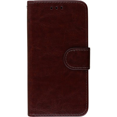 Coque iPhone X / Xs - Premium Flip cuir lisse porte-cartes - Brun