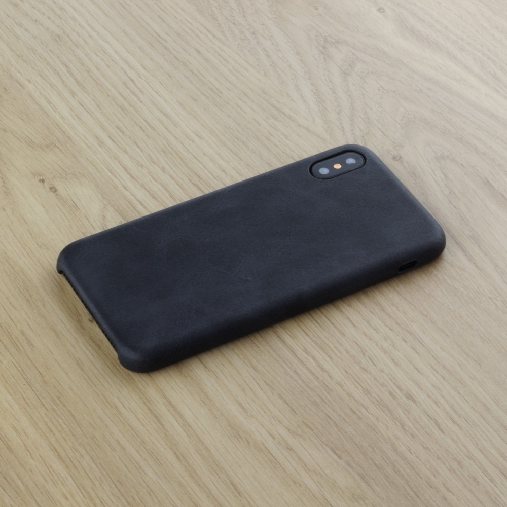 Coque iPhone X / Xs - Thin Leather - Noir