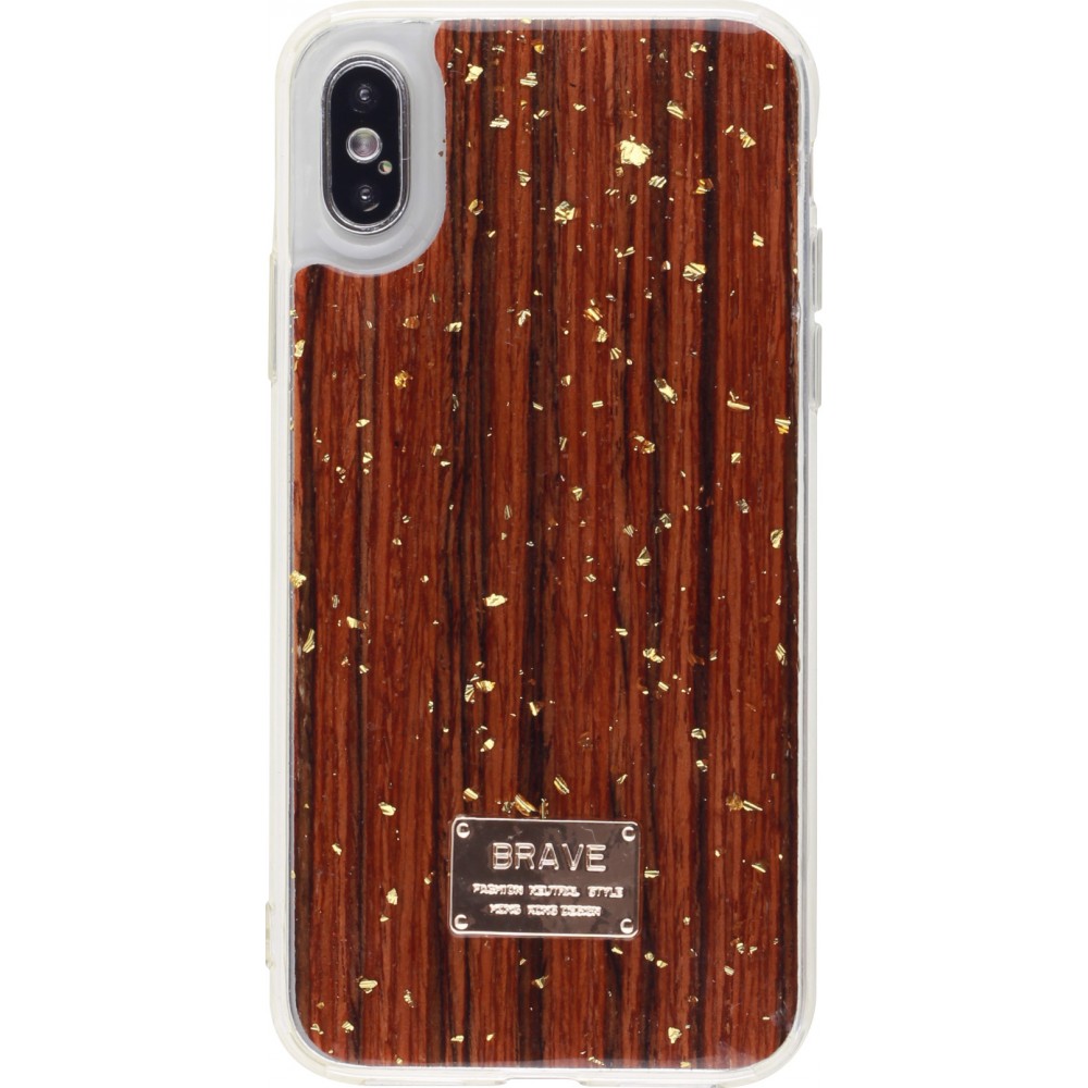 Coque iPhone X / Xs - Gold Flakes Brave bois foncé