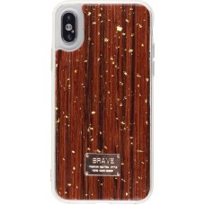 Coque iPhone X / Xs - Gold Flakes Brave bois foncé