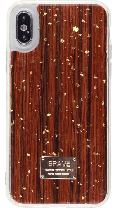 Hülle iPhone X / Xs - Gold Flakes Brave dunkel Holz